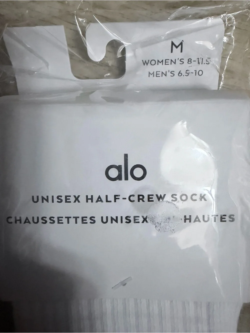 ALO Yoga White Half-Crew Athletic Socks with Black Logo